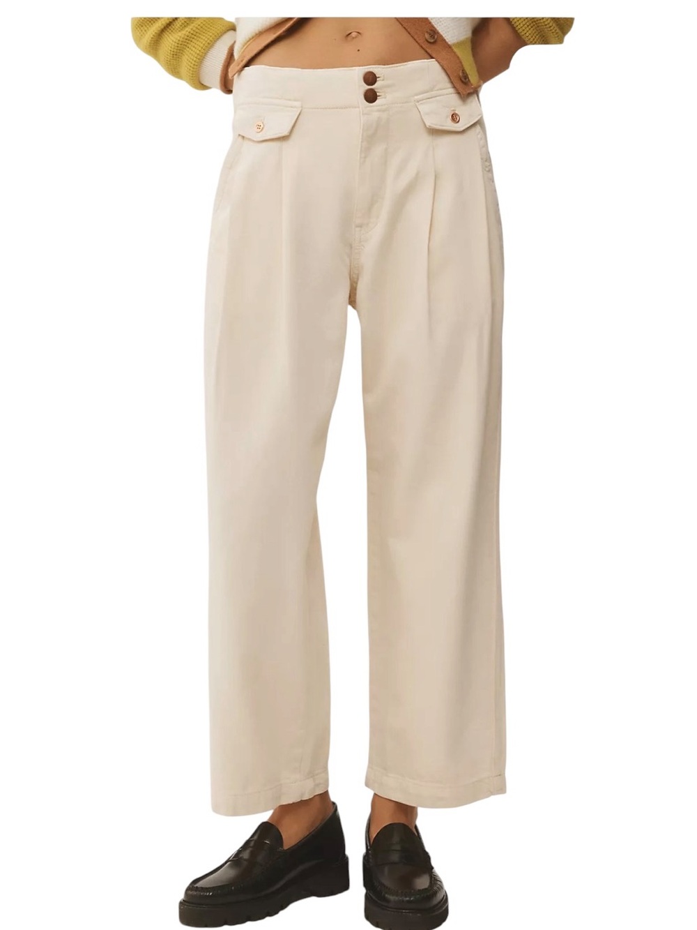 Pilcro Mid-Rise Wide-Leg Trouser Jeans Womans 28 Anthropolgie Ivory Pleated Boho